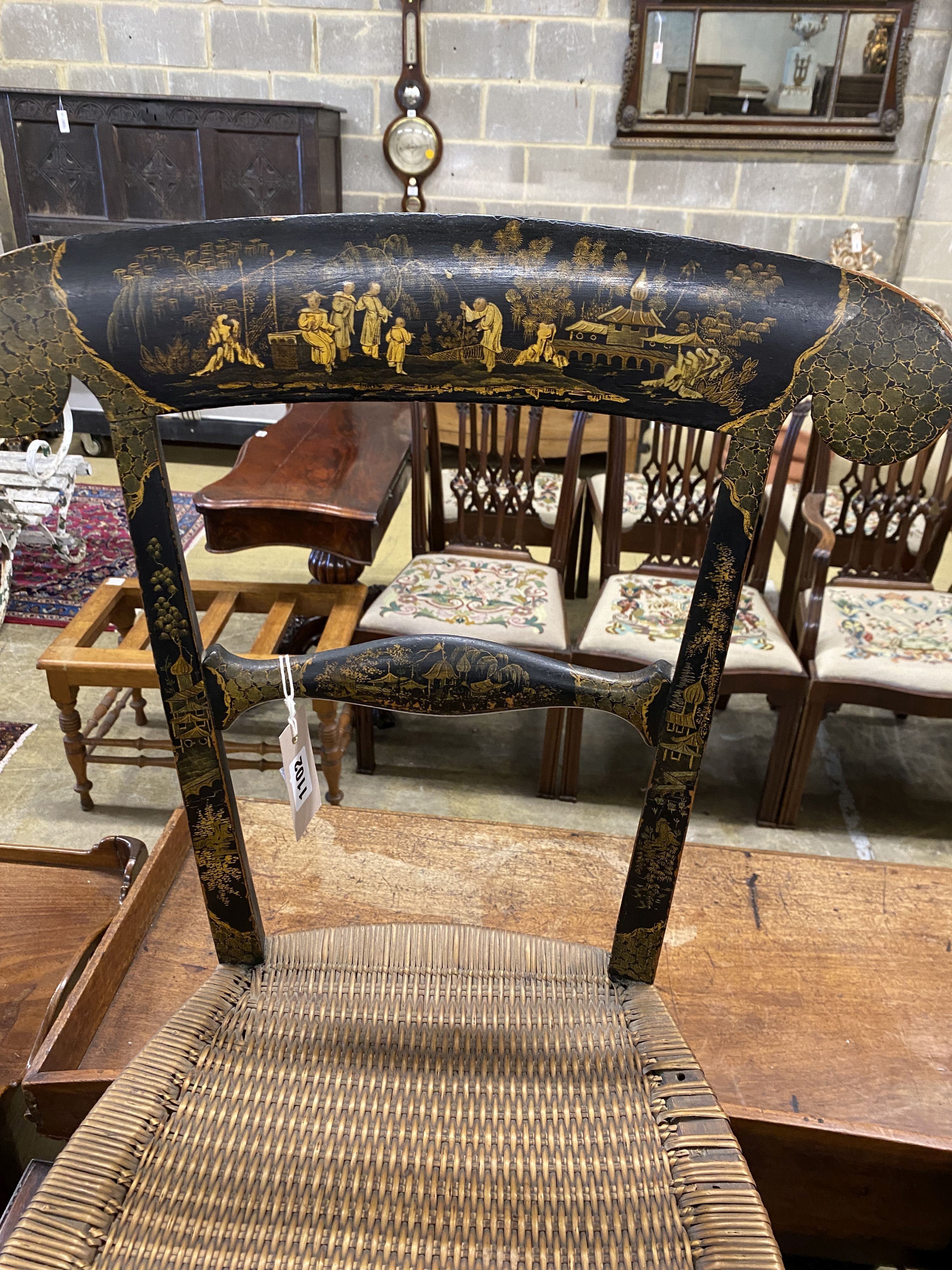 A 19th century chinoiserie lacquered bedroom chair